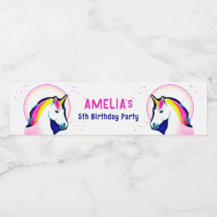 Étiquette Pour Bouteilles D'eau Cute Unicorn Magique Stars Fille Anniversaire