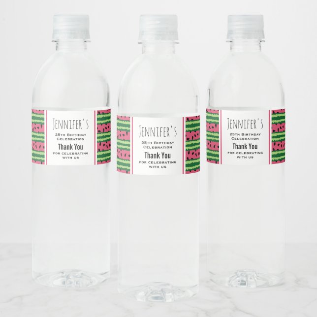 Étiquette Pour Bouteilles D'eau Cute Watermelon Motif rose et vert Anniversaire (Bouteilles)