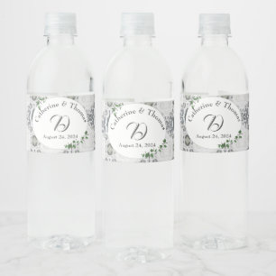 Étiquette Pour Bouteilles D'eau Dentelle blanche et Feuilles Roses