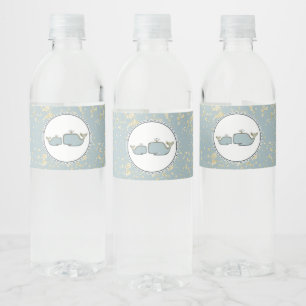 Étiquette Pour Bouteilles D'eau Deux baleines de mer Baby shower Boutique Blue & G