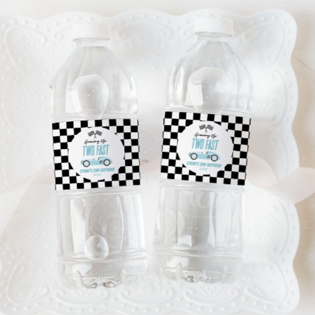 Étiquette Pour Bouteilles D'eau Deux Fast Blue Race Car 2e fête d'anniversaire (Créateur téléchargé)