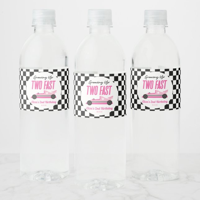 Étiquette Pour Bouteilles D'eau Deux Fast Pink Race Car 2e fête d'anniversaire (Bouteilles)