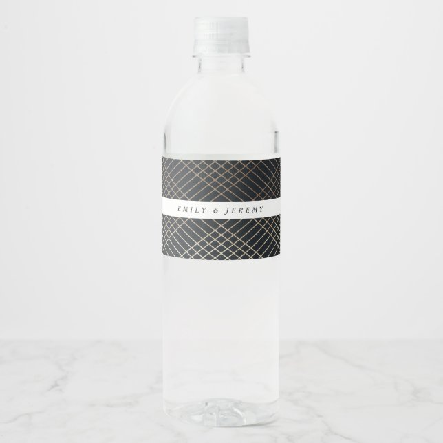 Étiquette Pour Bouteilles D'eau Diamant Géométrique Marine Gold Gatsby Mariage (Devant)