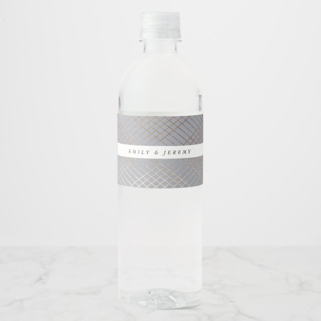Étiquette Pour Bouteilles D'eau Diamant Gray Gray Gold Gatsby Mariage (Devant)