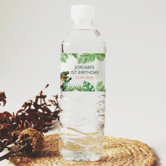 Étiquette Pour Bouteilles D'eau Dinosaur 1er anniversaire fête (Créateur téléchargé)
