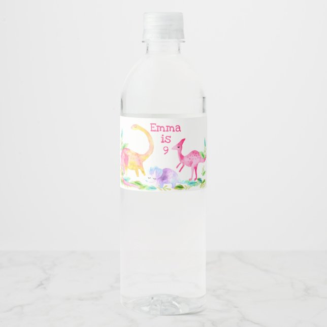 Étiquette Pour Bouteilles D'eau Dinosaures avec texte personnalisé (Devant)