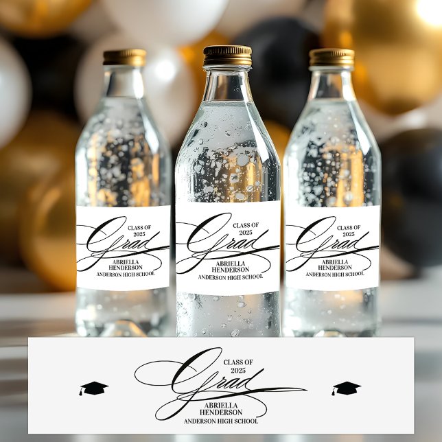 Étiquette Pour Bouteilles D'eau Diplômé de calligraphie élégante (Elegant Typography Graduation Water Bottle Labels)