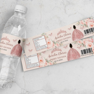 Étiquette Pour Bouteilles D'eau Douce 16 Blush Florale Rose Or Brun Princesse