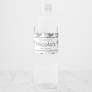Étiquette Pour Bouteilles D'eau Douce Baleine Florale pour Baby Shower