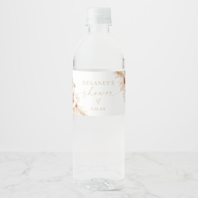 Étiquette Pour Bouteilles D'eau Douche Boho Beige (Devant)