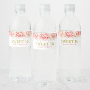 Étiquette Pour Bouteilles D'eau Doux 16 fleurs roses dorées
