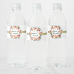 Étiquette Pour Bouteilles D'eau Douze Ans Sucrés Fleur Aquarelle Vert Pêche