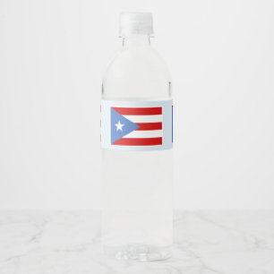 Étiquette Pour Bouteilles D'eau Drapeau de Porto Rico sur fond bleu clair