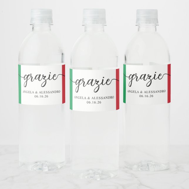 Étiquette Pour Bouteilles D'eau Drapeau italien Élégante Calligraphie Grazie (Bouteilles)