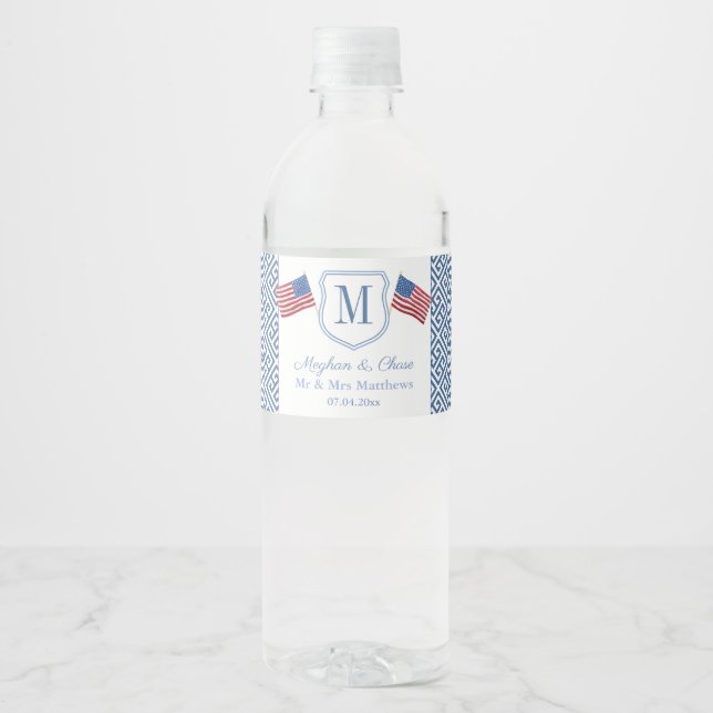 Étiquette Pour Bouteilles D'eau Drapeaux américains à monogramme patriotique pour  (Devant)