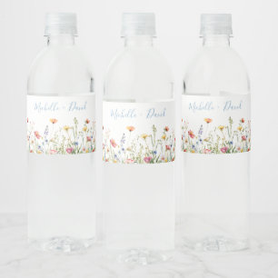 Étiquette Pour Bouteilles D'eau Dusty bleu coloré Rustic Fleur sauvage Mariage