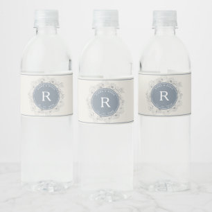 Étiquette Pour Bouteilles D'eau Dusty Blue Monogramme Mariage