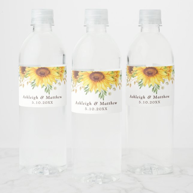 Étiquette Pour Bouteilles D'eau Eau Design Sunflower Boho Garden Mariage (Bouteilles)