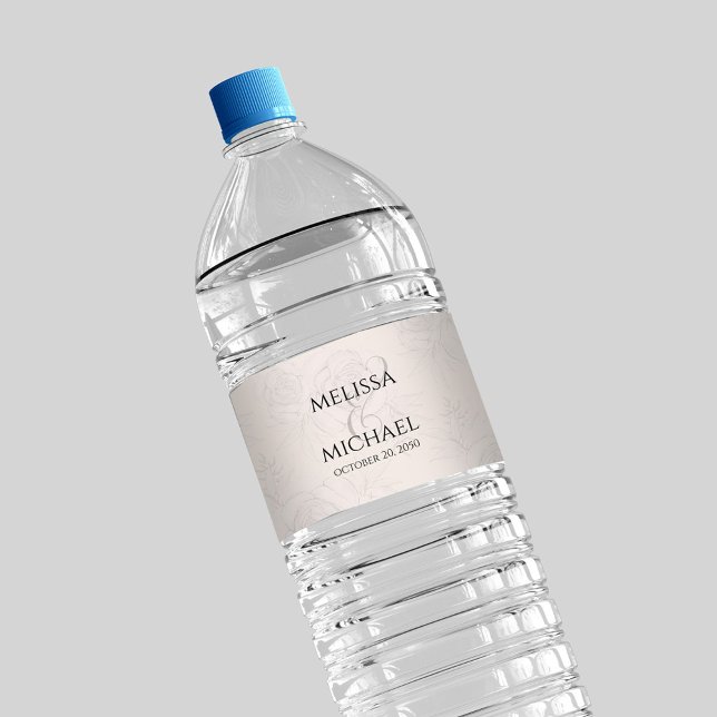 Étiquette Pour Bouteilles D'eau Eau Mariage flou flush sur mesure (Blush floral calligraphy ampersand water bottle labels.)