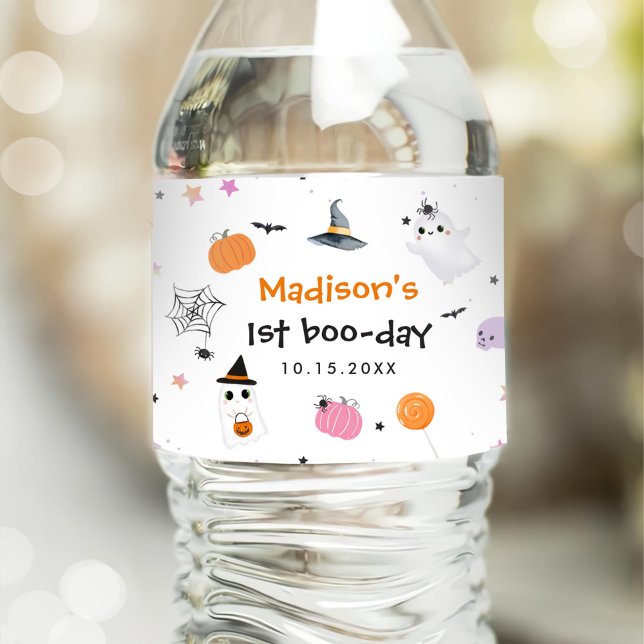 Étiquette Pour Bouteilles D'eau Éffrayant Un Halloween 1er Anniversaire (Créateur téléchargé)