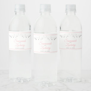 Étiquette Pour Bouteilles D'eau Élégant Argent Argent Flourish Rose Mariage Script