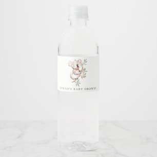 Étiquette Pour Bouteilles D'eau Élégant Baby shower de feuillage Koala Sleepy