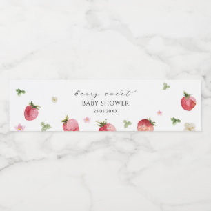 Étiquette Pour Bouteilles D'eau Elégant Baby shower de fraises à l'aquarelle