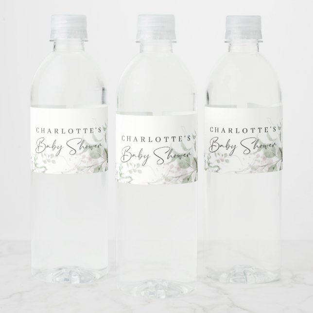 Étiquette Pour Bouteilles D'eau Elégant Baby shower verdoyant Bouteille d'eau Étiq (Bouteilles)
