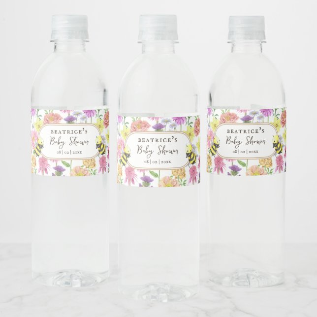 Étiquette Pour Bouteilles D'eau Elegant Bee et Baby shower Fleur sauvage (Bouteilles)