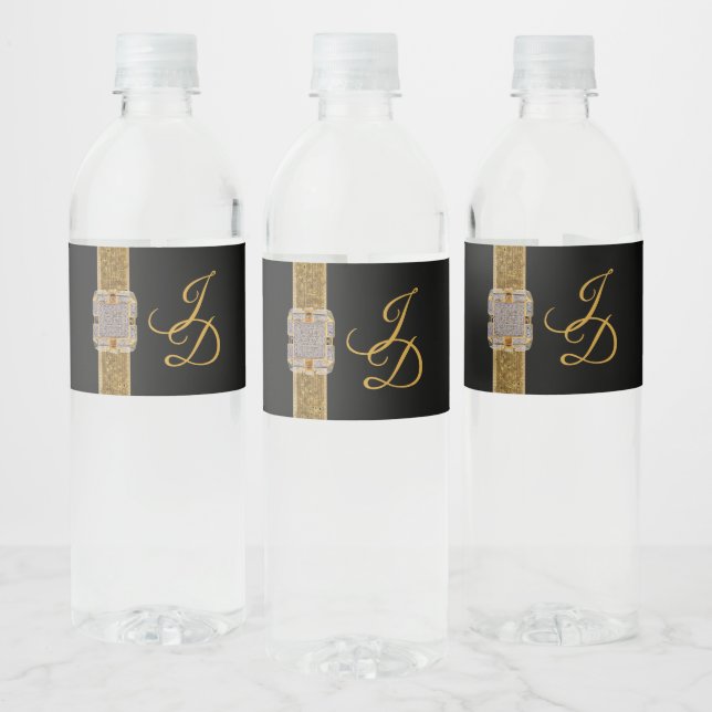 Étiquette Pour Bouteilles D'eau Élégant Black Gold Parties scintillant Mariage Bro (Bouteilles)