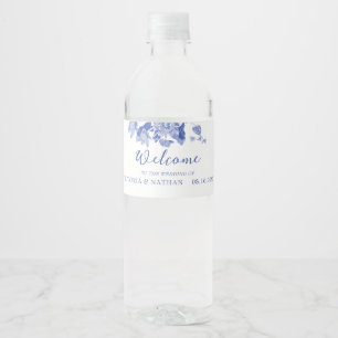 Étiquette Pour Bouteilles D'eau Élégant bleu blanc Floral Lotus Mariage de bienven