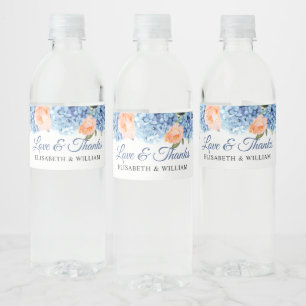 Étiquette Pour Bouteilles D'eau Élégant bleu Hydrangea rose Rose Mariage