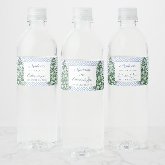 Étiquette Pour Bouteilles D'eau Elégant bleu vert vacances Wedding shower arbre (Bouteilles)