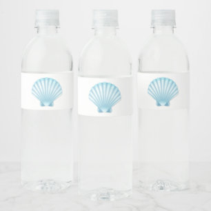 Étiquette Pour Bouteilles D'eau Elégant Blue Seashell Nautical Beach Mariage