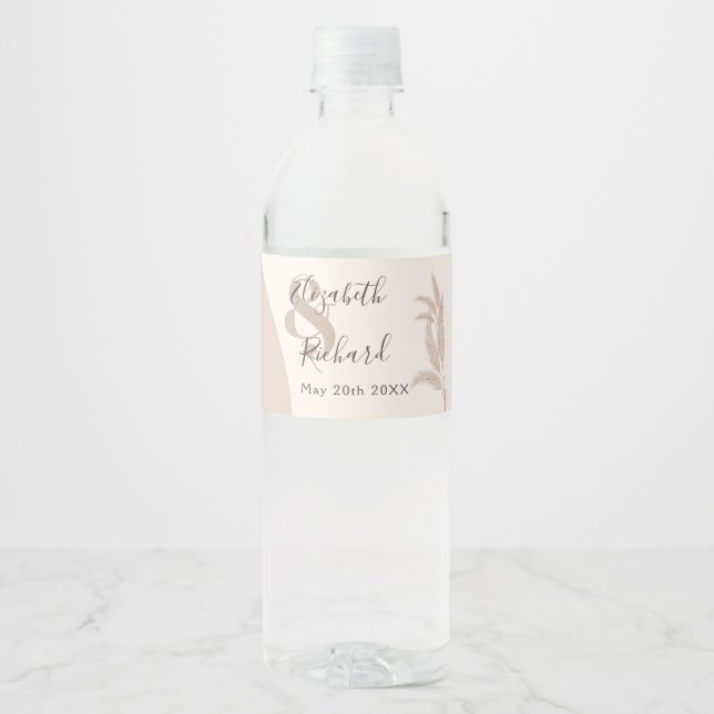 Étiquette Pour Bouteilles D'eau Elégant Boho Pampas Grass Mariage moderne (Devant)