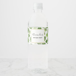 Étiquette Pour Bouteilles D'eau Elégant Green Tropical Feuille Motif Anniversaire