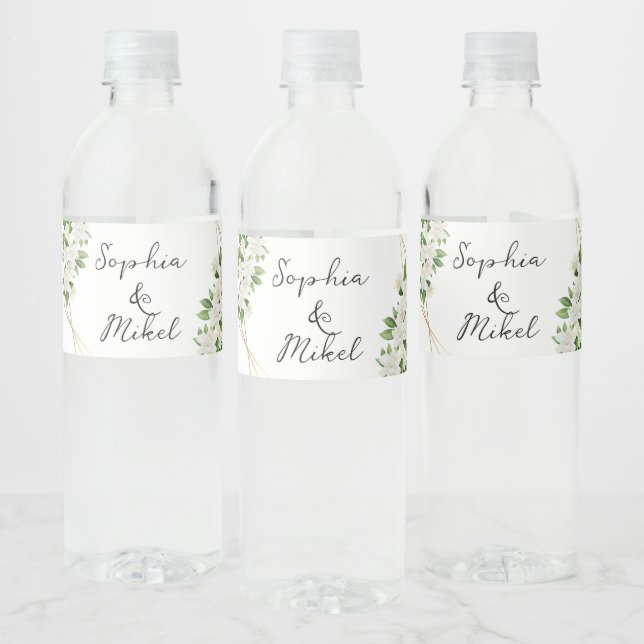 ÉTIQUETTE POUR BOUTEILLES D'EAU ÉLÉGANT JARDIN FLORAUX GOLD FRAME VERDURE MARIAGE (Bouteilles)