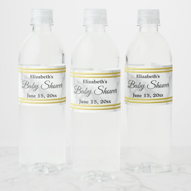 Étiquette Pour Bouteilles D'eau Elégant Marbre blanc Faux Baby shower Look (Bouteilles)