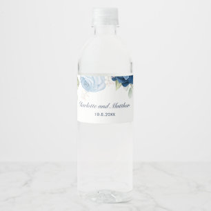 Étiquette Pour Bouteilles D'eau Elégant Mariage bleu bleu bleu bleu floral