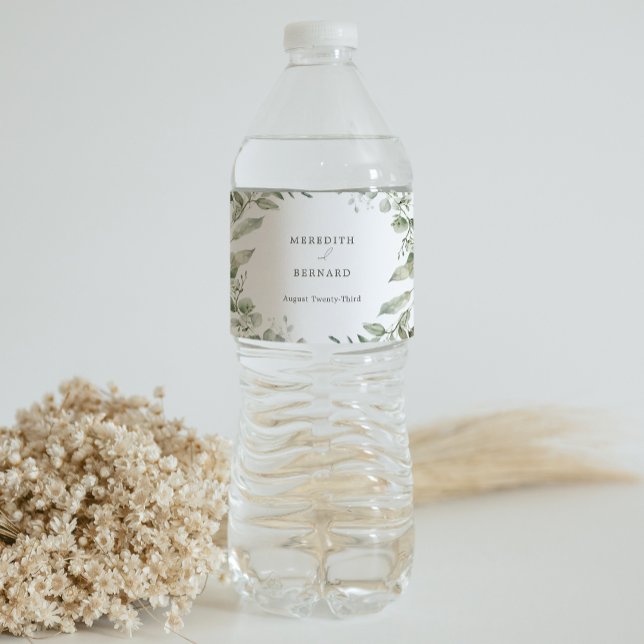 Étiquette Pour Bouteilles D'eau Élégant Mariage botanique (Créateur téléchargé)