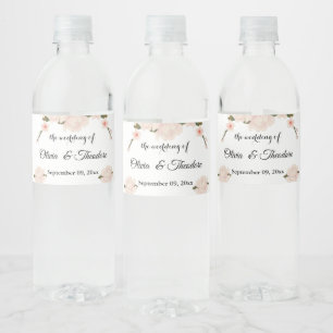 Étiquette Pour Bouteilles D'eau Élégant Mariage de fleurs florales rose pâle roman
