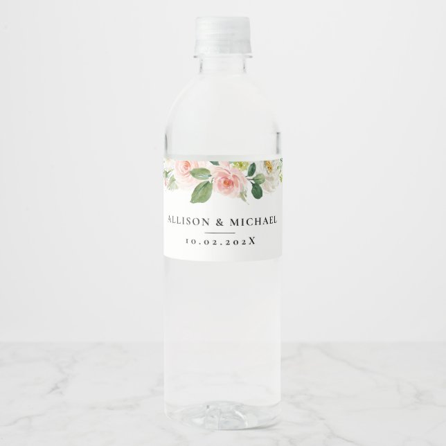 Étiquette Pour Bouteilles D'eau Élégant mariage de fleurs roses (Devant)
