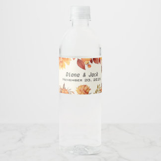 Étiquette Pour Bouteilles D'eau Élégant Mariage floral d'automne