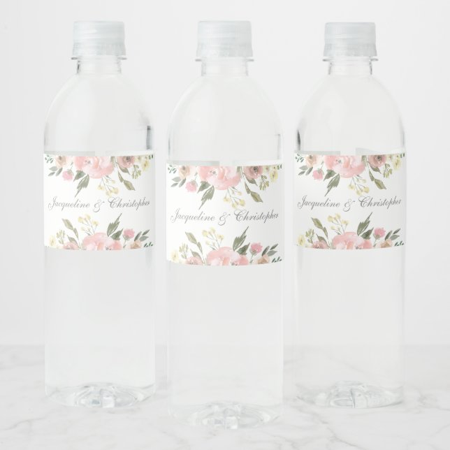 Étiquette Pour Bouteilles D'eau Élégant Mariage floral rose pâle (Bouteilles)