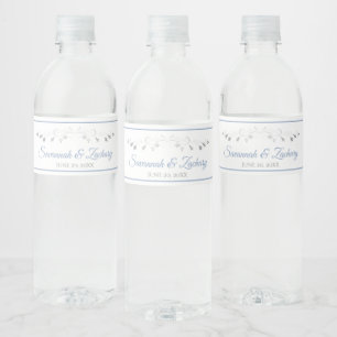 Étiquette Pour Bouteilles D'eau Elégant Mariage Vintage Floral Bleu & Gris