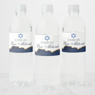Étiquette Pour Bouteilles D'eau Elégant Marine Blue Gold Agate Bar Mitzvah Party