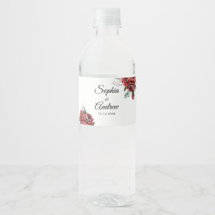 Étiquette Pour Bouteilles D'eau Élégant Marsala Rouge Rose Rustique Mariage