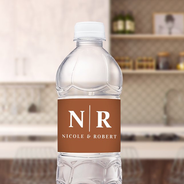 Étiquette Pour Bouteilles D'eau Élégant Monogramme de mariage Personnalisé Terraco (Créateur téléchargé)