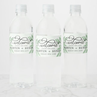 Étiquette Pour Bouteilles D'eau Elégant Moody Eucalyptus Feuille Mariage de verdur