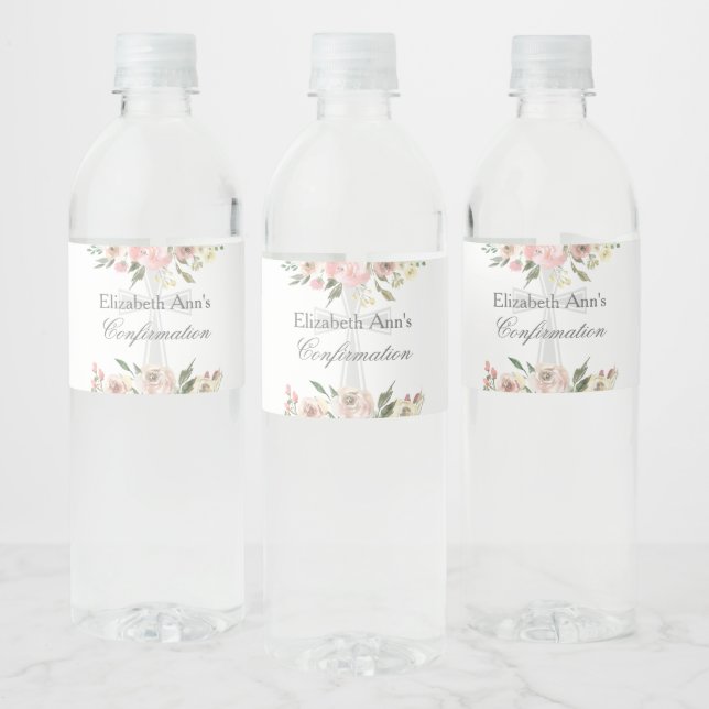 Étiquette Pour Bouteilles D'eau Élégant Pink Floral Confirmation Party Personnalis (Bouteilles)